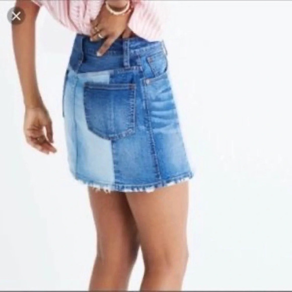 Madewell Skirts A-Line Rigid Denim Mini Skirt distressed hem blue size 26 - Picture 8 of 8
